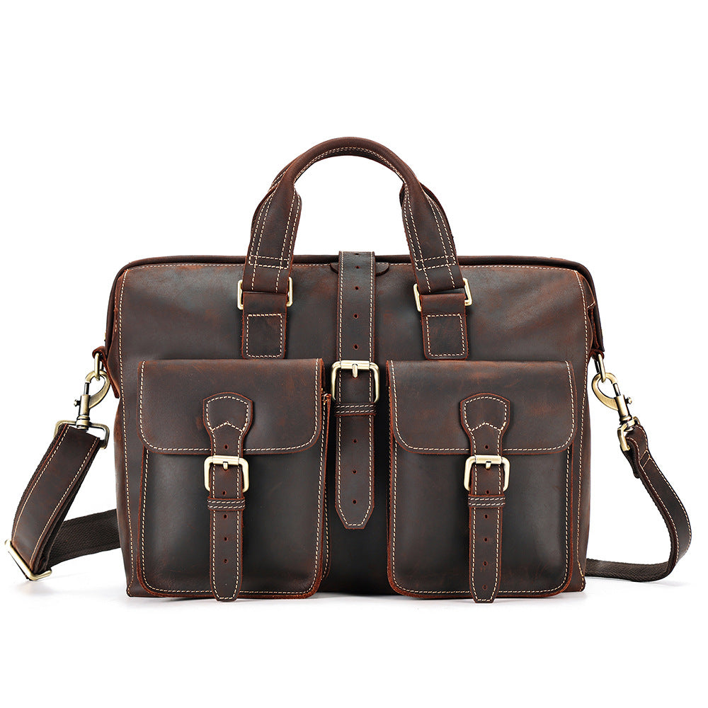 Genuine Leather Business Handbag - Large Storage First Layer Cowhide Bag-Briefcase-Brown-Free Shipping Leatheretro