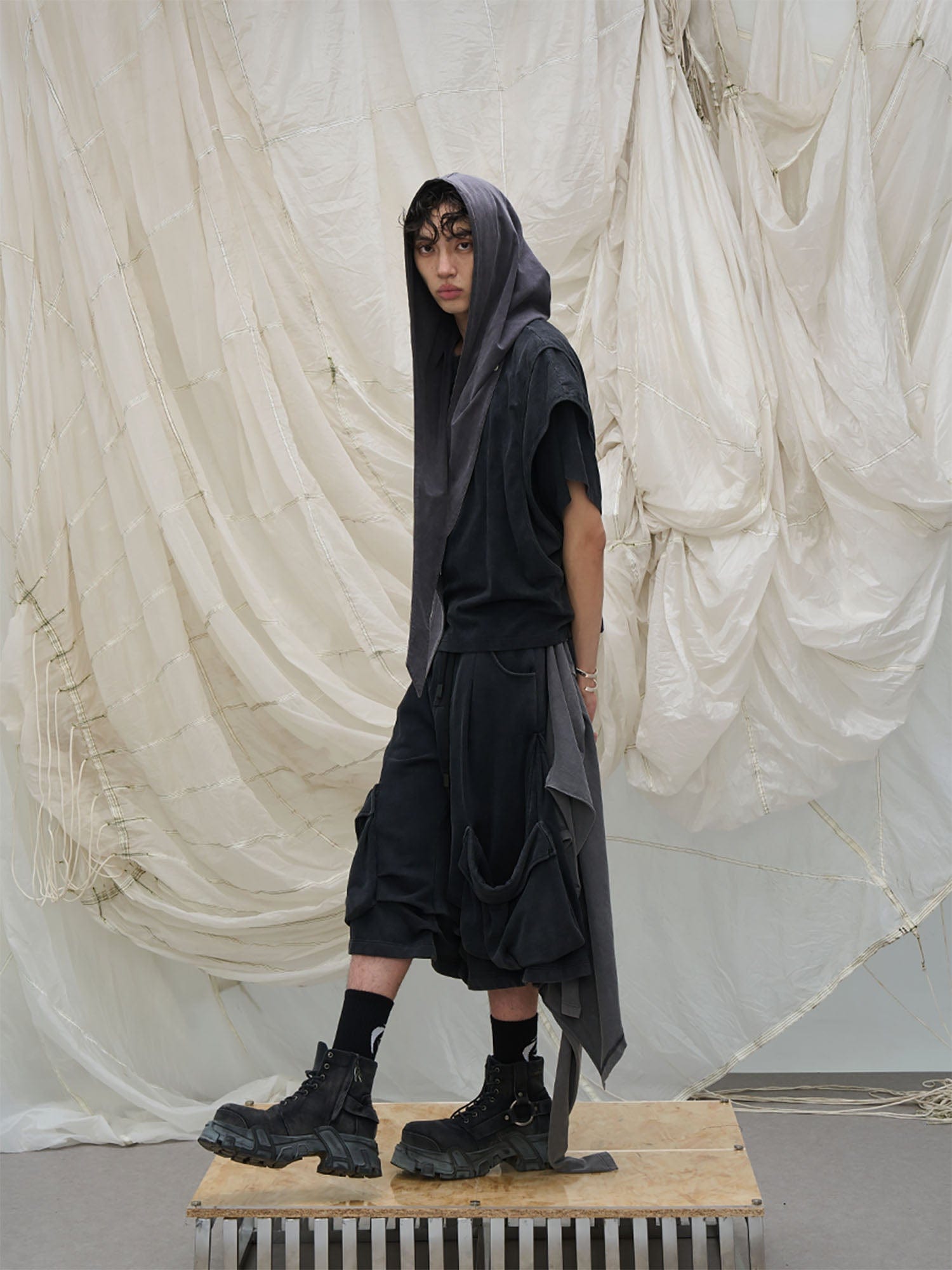 RELABEL Detachable Drape Multi-Pocket Drawstring Shorts-Shorts-XS-Free Shipping Leatheretro