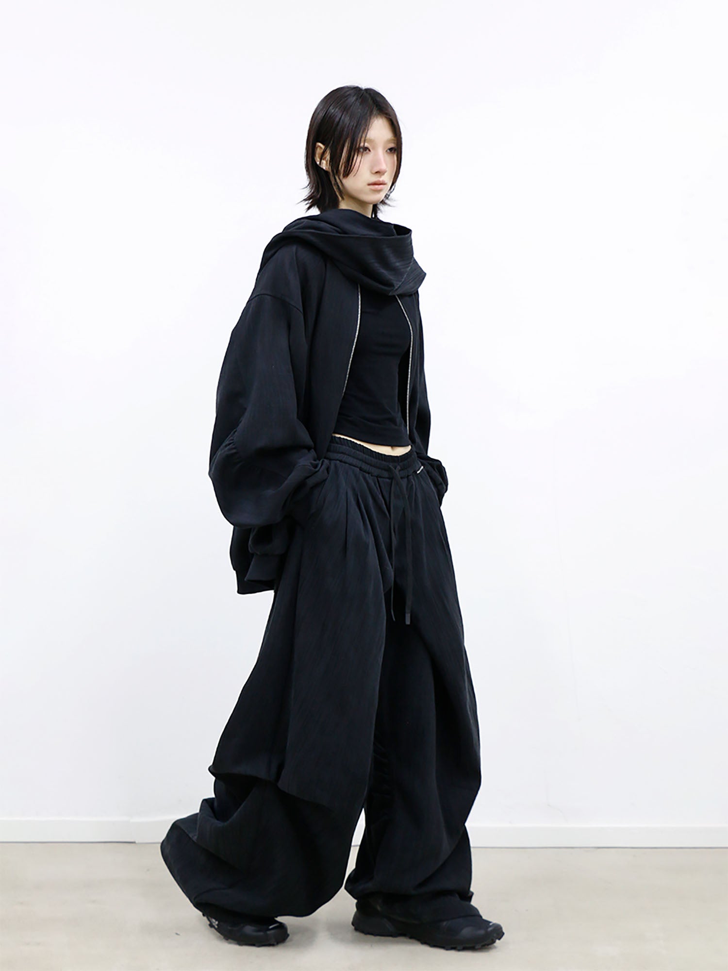 RELABEL Crinkled Drawstring Oversized Pants Black-Pants-XS-Free Shipping Leatheretro