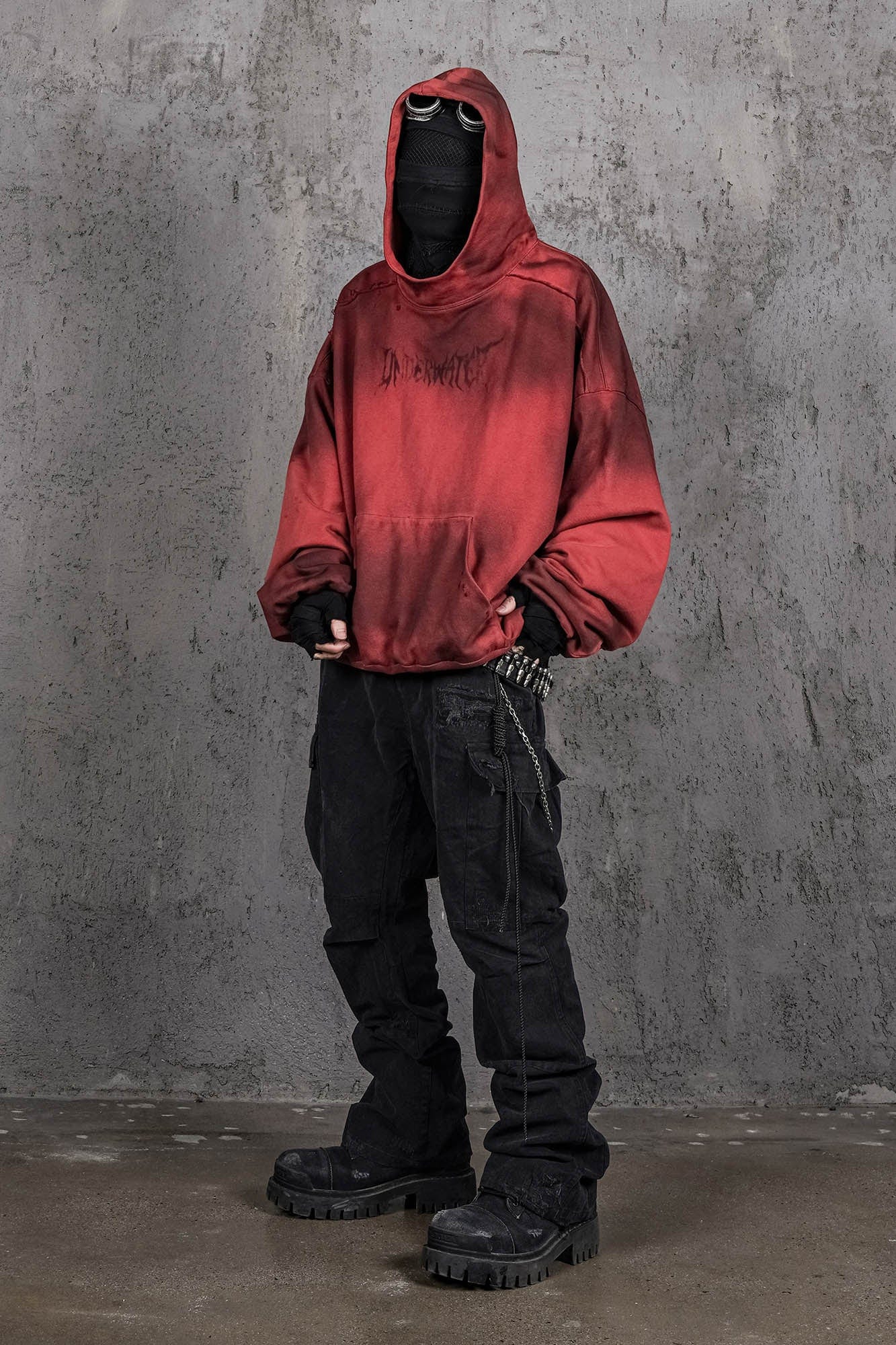 UNDERWATER Ashen Ember Distressed Elevated Hoodie Red-Hoodie-S-Free Shipping Leatheretro