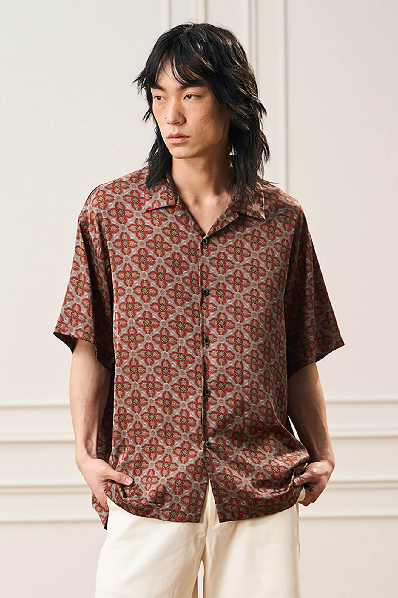 EPIC POETRY Medieval Tile Cuban Half Shirt-Half shirt-S-Free Shipping Leatheretro