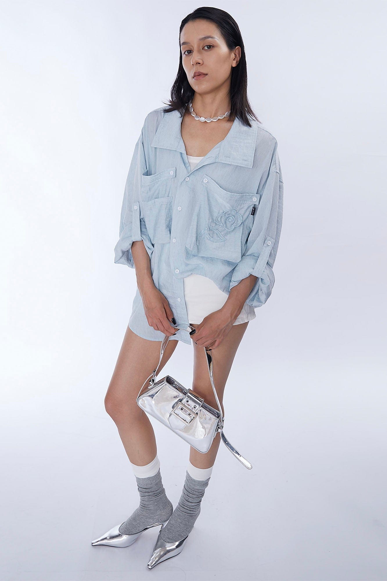 ASSEEN Rose Embroidered Pocket Linen-Blended Overshirt-Half shirt-S-Free Shipping Leatheretro