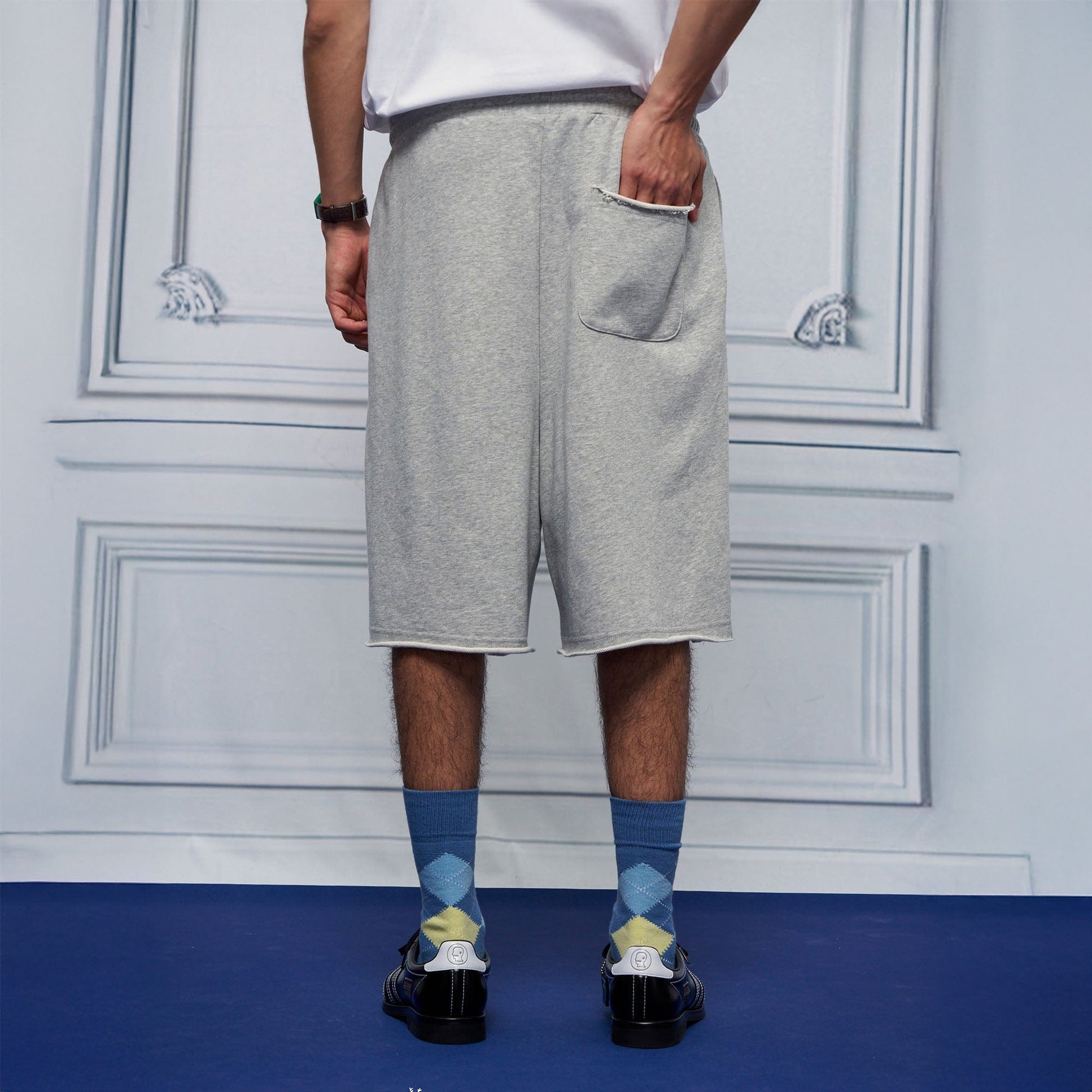 UNLIMITED MOTE Multi-Pleated Drawstring Raw-Hem Shorts-Shorts-S-Light Gray-Free Shipping Leatheretro