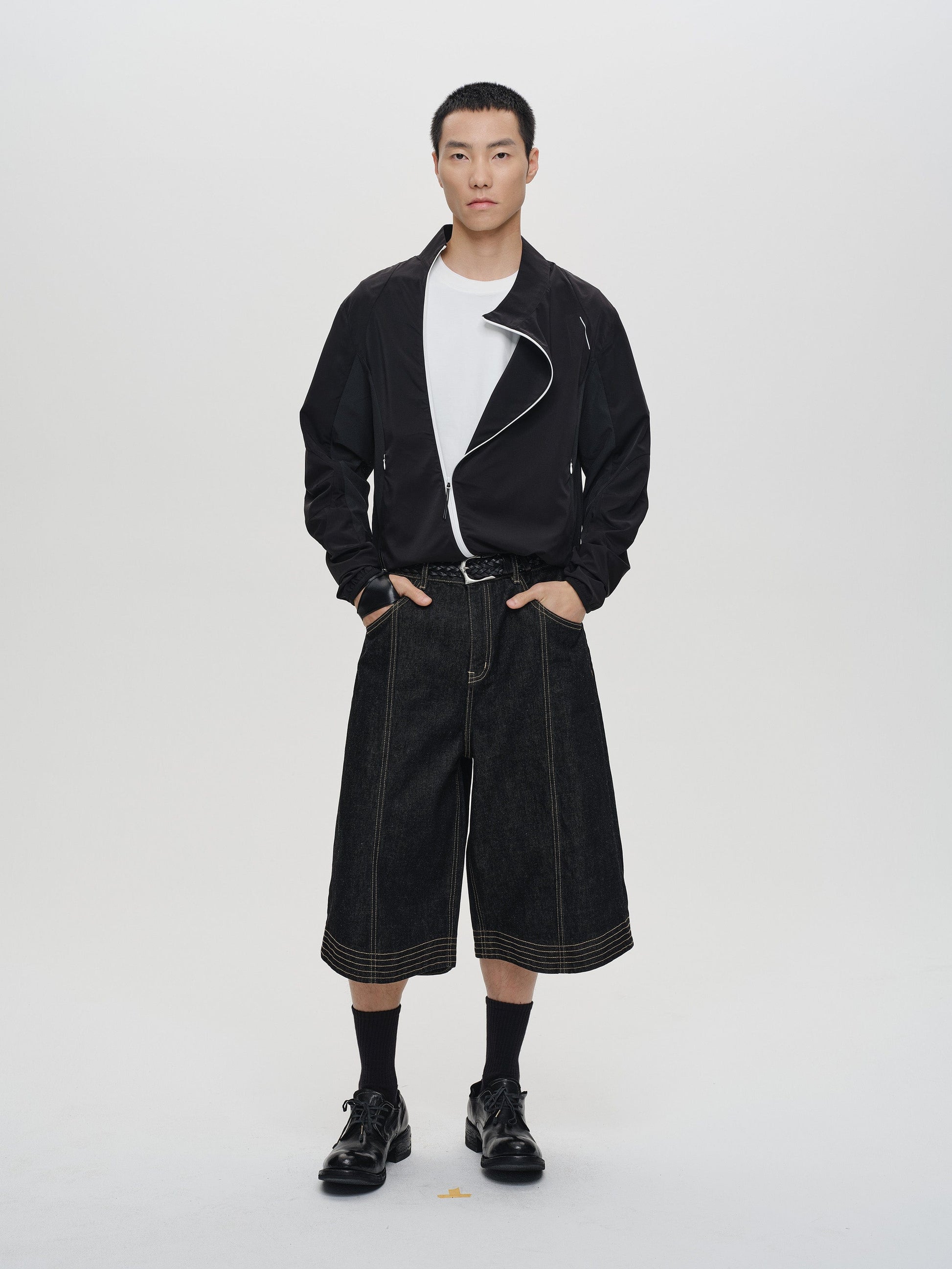 CATSSTAC Contrast Stitch Middle Spliced Raw Denim Jeans-Shorts-M-Free Shipping Leatheretro