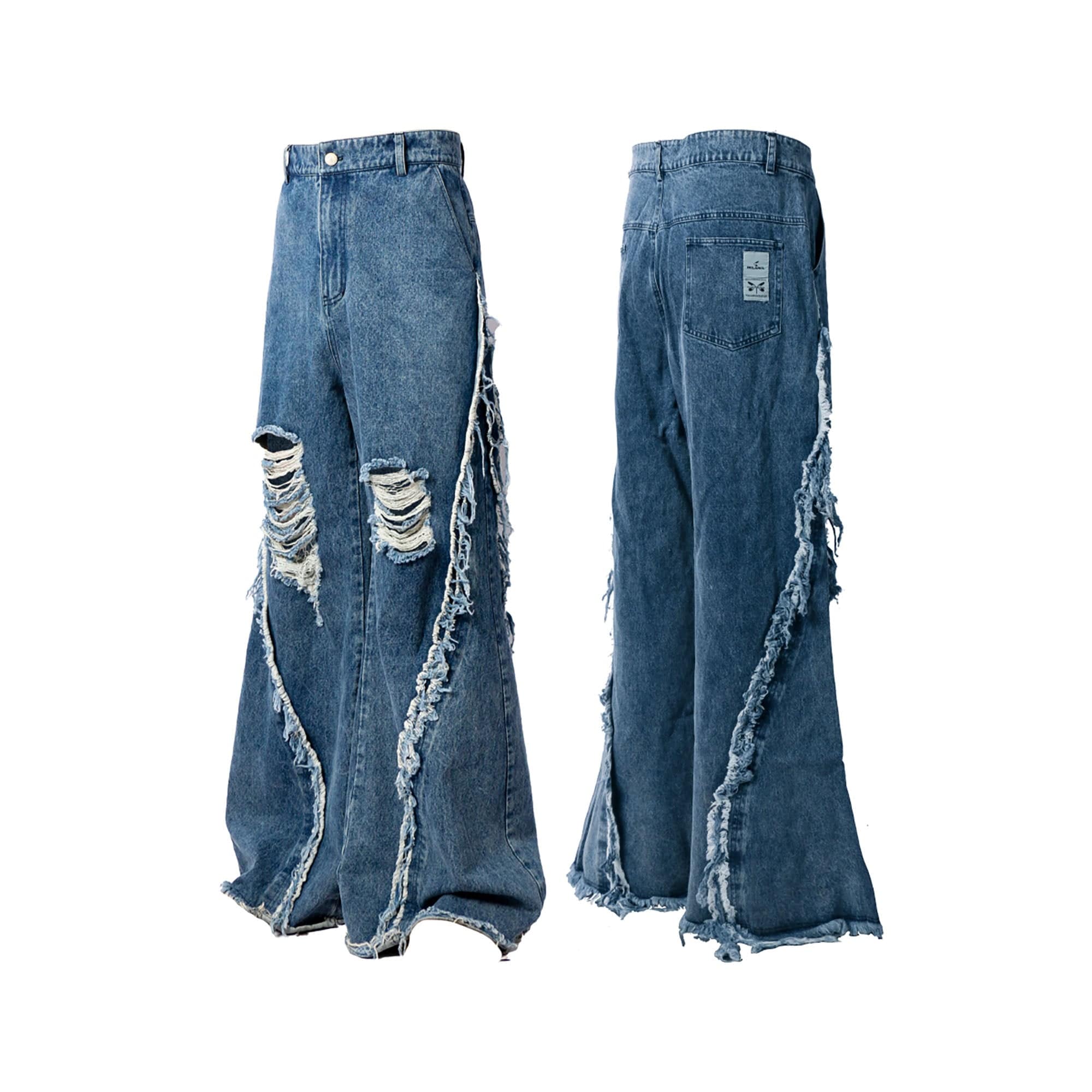 RELABEL Split Heavy-Distressed Washed Denim Pants-Jeans-XS-Free Shipping Leatheretro