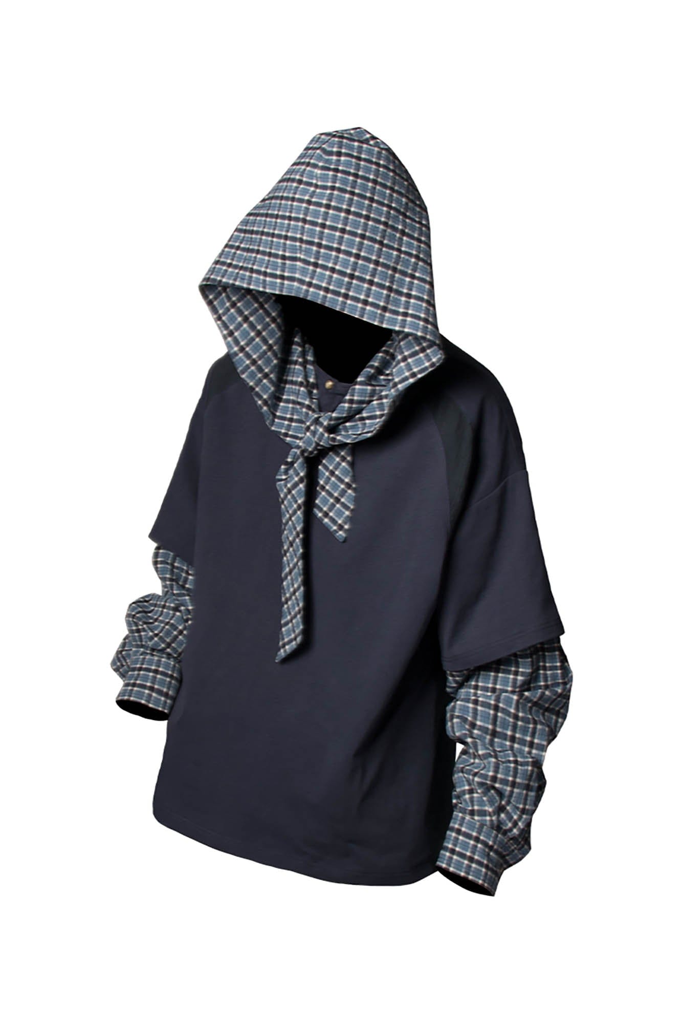 RELABEL Checked Detachable Hood Layered Shirt-Shirt-S-Free Shipping Leatheretro