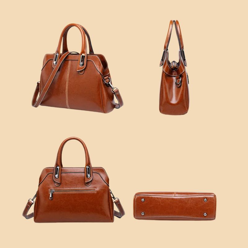 Genuine Leather Women Handbag – Top Handle Crossbody Messenger Bag-Handbags-Brown-Free Shipping Leatheretro