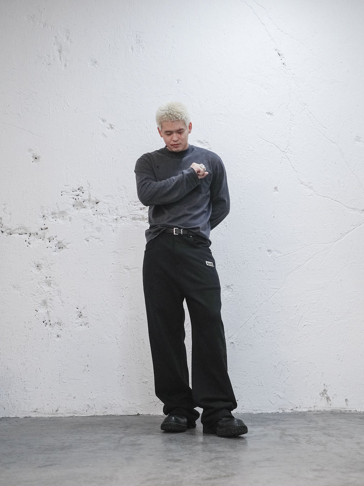 UNDERWATER Devil Embroidery Straight-Leg Pants-Pants-S-Free Shipping Leatheretro