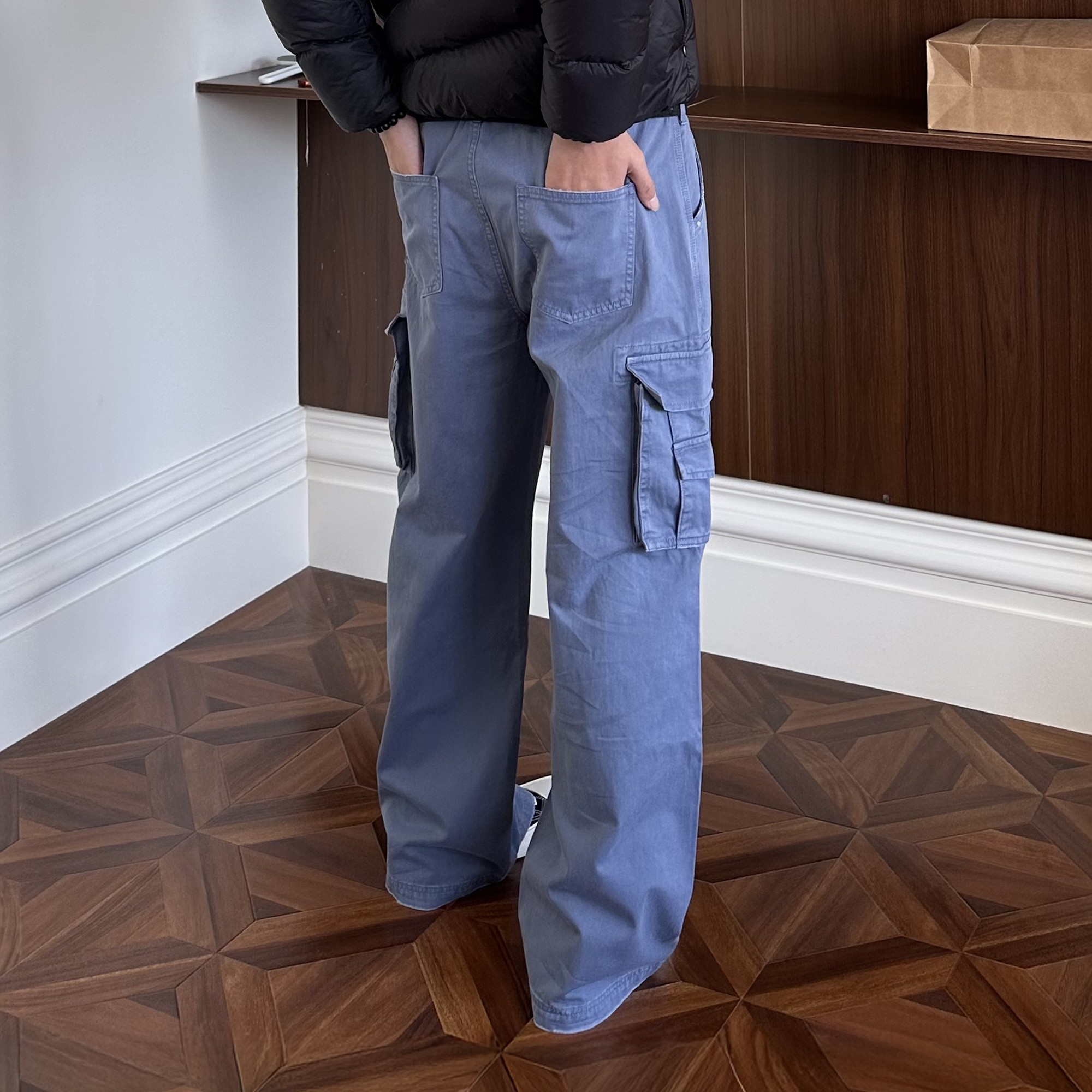 KREATE Washed Belt Graphic Crinkled Cargo Pants-Jeans-S-Blue-Free Shipping Leatheretro