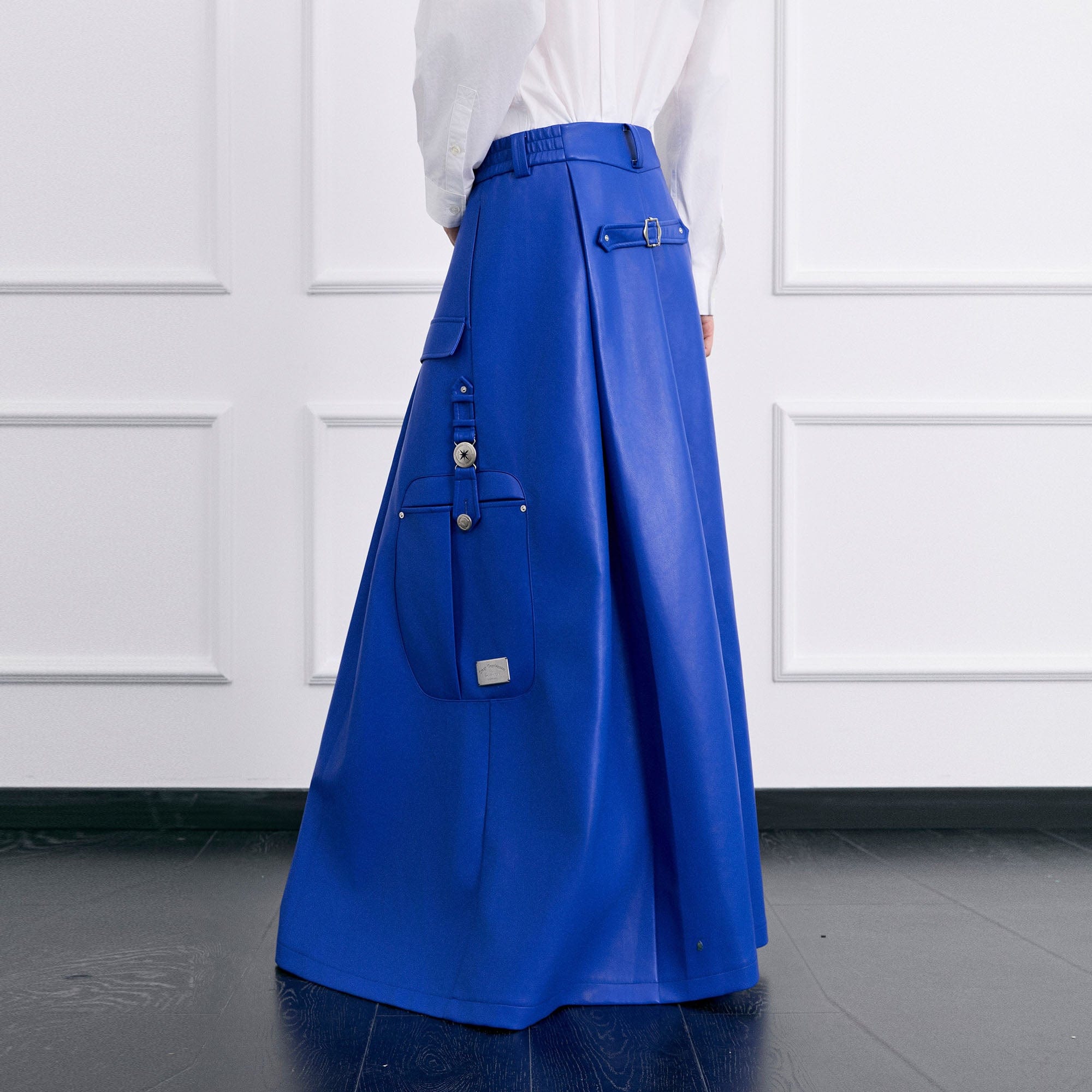 FACEONLAB Utility Faux Leather Buttoned Maxi Skirt-Shorts-M-Free Shipping Leatheretro