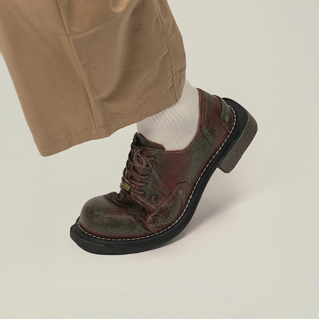 REWRITE Rusted Leather Rivet Derby Shoes-Shoes-38.5-Free Shipping Leatheretro