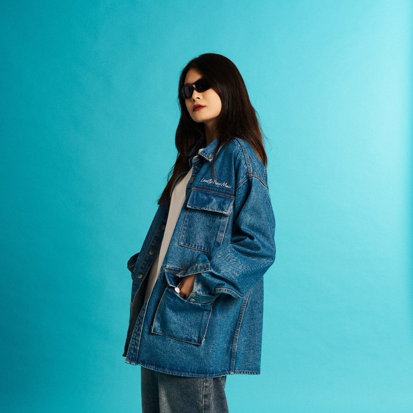 WCC Multi-Pockets Musical Skeletons Denim Jacket-Jacket-M-Free Shipping Leatheretro