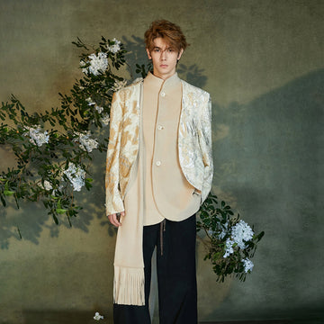 JIECHI Jacquard Embroidered Layered Mandarin Blazer-Jacket-M (Preorder)-Free Shipping Leatheretro