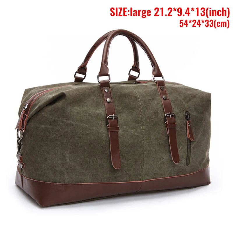 Canvas Men's Carry-On Luggage and Duffel Bag-Duffel Bags-Large-Green-Free Shipping Leatheretro