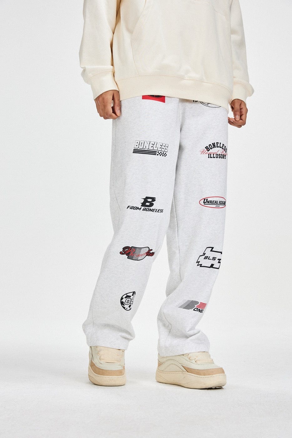 BONELESS Racing Logo Sweatpants-Pants-S-Grey-Free Shipping Leatheretro