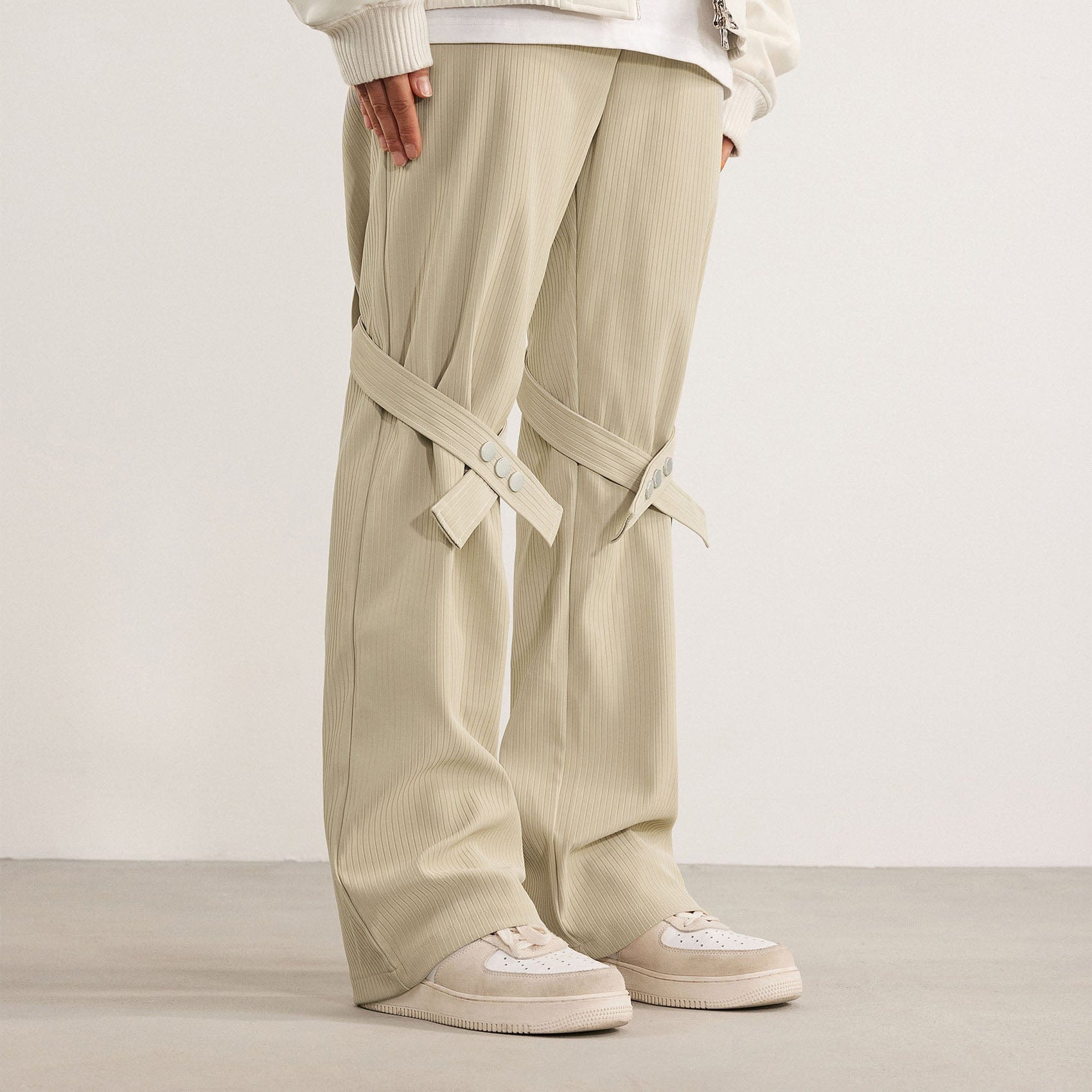 BONELESS Strap Faux Leather Texture Pants (Only Size S Left)-Pants-S-Apricot-Free Shipping Leatheretro