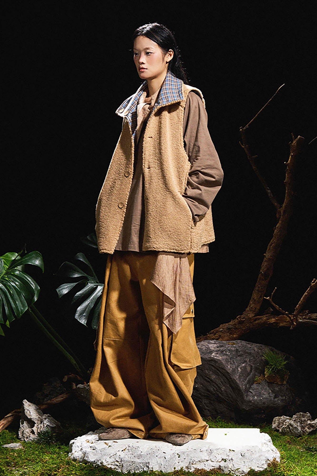 RELABEL Pupa Reversible Plaid Fleece Vest-Vest-S-White-Free Shipping Leatheretro