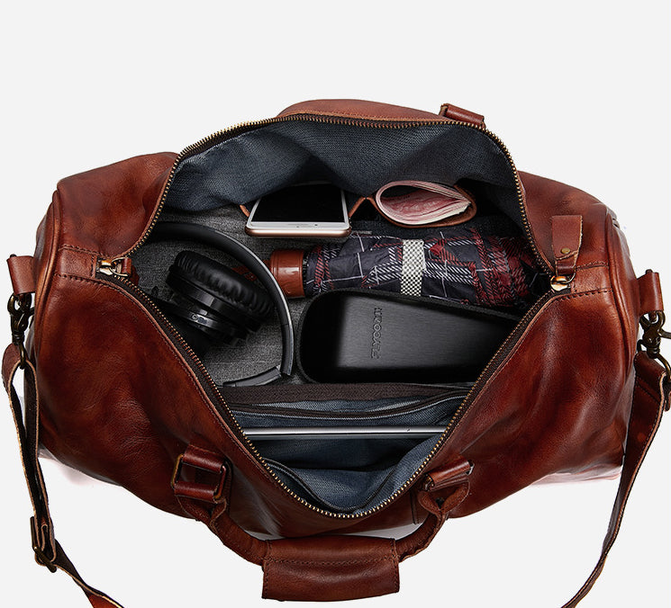 Vintage Genuine Vegetable Tanned Leather Duffle Bag-Duffle Bag-Vege Tanned-Black-50cm*20cm*28cm-Free Shipping Leatheretro