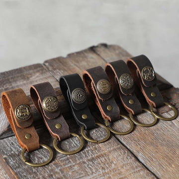 6pcs/set Handmade Vintage Leather Keychain & Car Key Case Set-Keychains-Random-Free Shipping Leatheretro