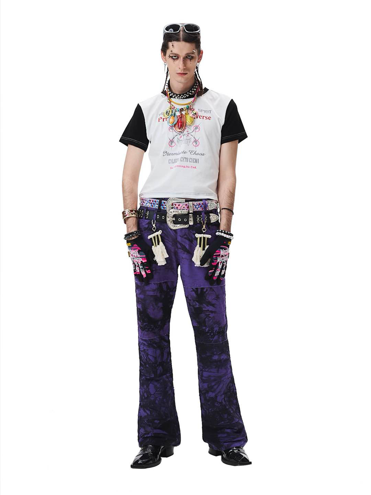 ERISSTOFF Tie-Dye Dual-Waist Flared Jeans-Jeans-S / 29"-Free Shipping Leatheretro
