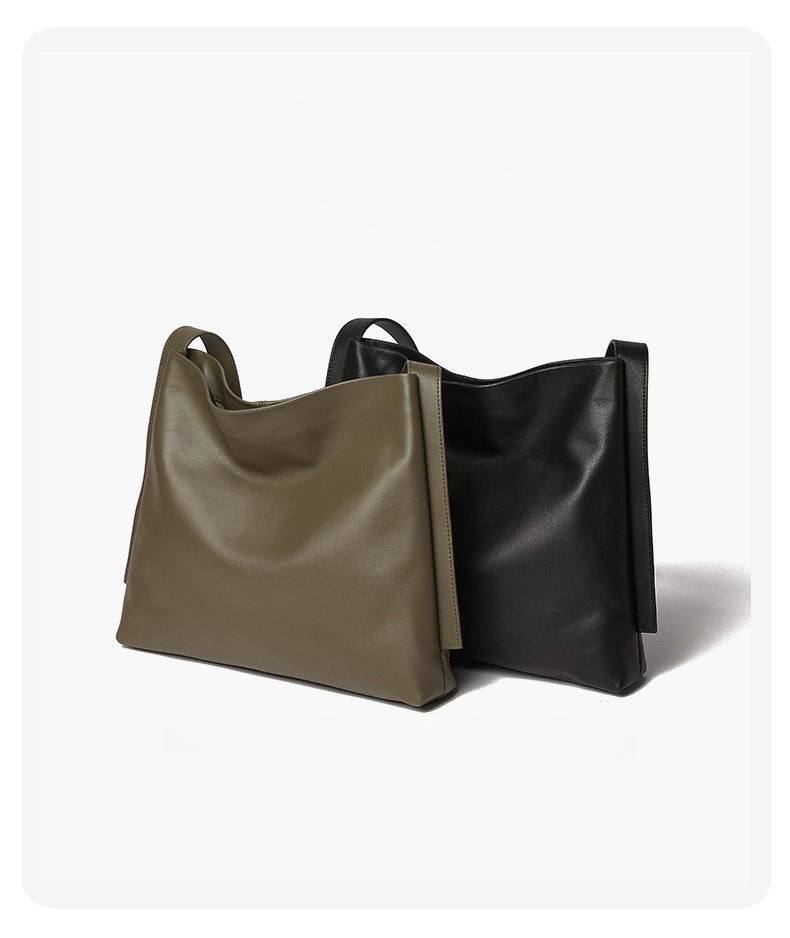 Large Capacity Tote Bag - Full-Grain Leather Minimalist Mother-Child Crossbody Shoulder Bag-Handbags-Gray-Free Shipping Leatheretro