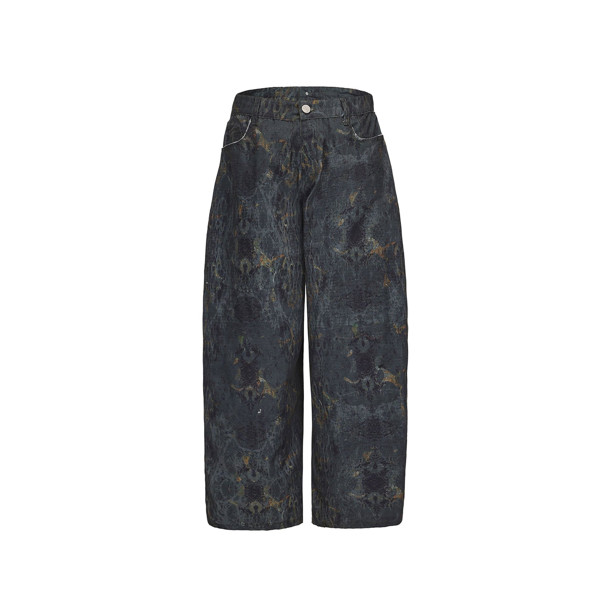 CYCYCY Washed Mottled Flame Graphic Denim Pants-Pants-XXS / 27"-Free Shipping Leatheretro