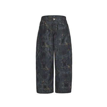 CYCYCY Washed Mottled Flame Graphic Denim Pants-Pants-XXS / 27"-Free Shipping Leatheretro
