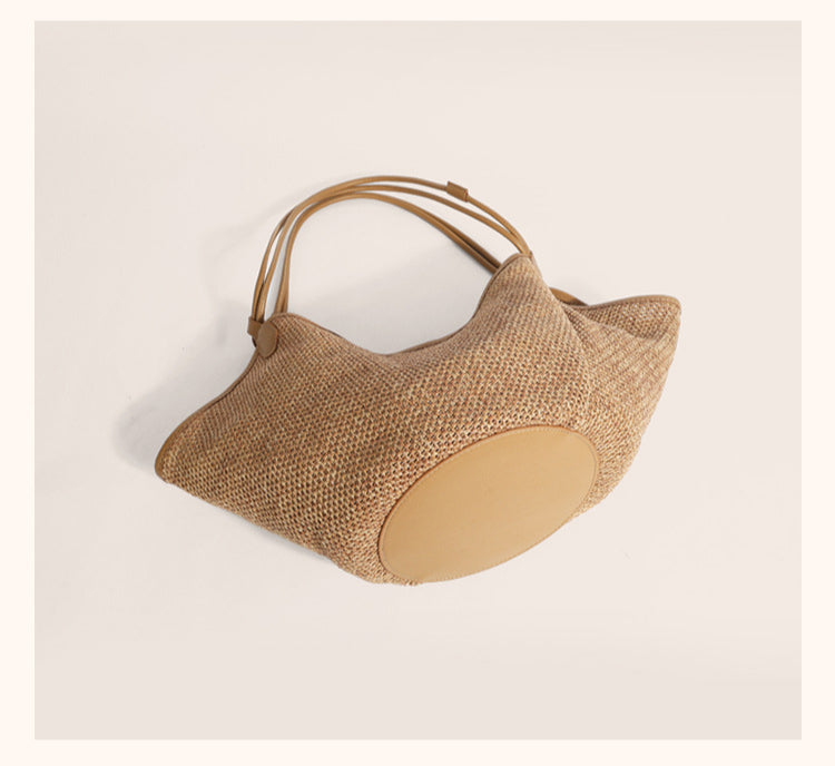 Summer Vacation Style – Large Straw Tote Bag, Boho Chic Shoulder Bag-Apricot-17-19-17 cm-Free Shipping Leatheretro