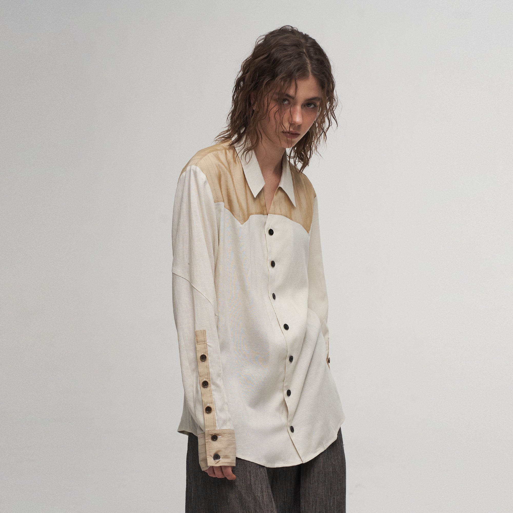 ILNya Nieternite Nifutur Pinstriped Contrast Spliced Shirt-Shirt-S(0)-Free Shipping Leatheretro