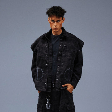TECNINEGROUP Detachable Hood Star-Rivet Camo Jacket-Jacket-S-Free Shipping Leatheretro