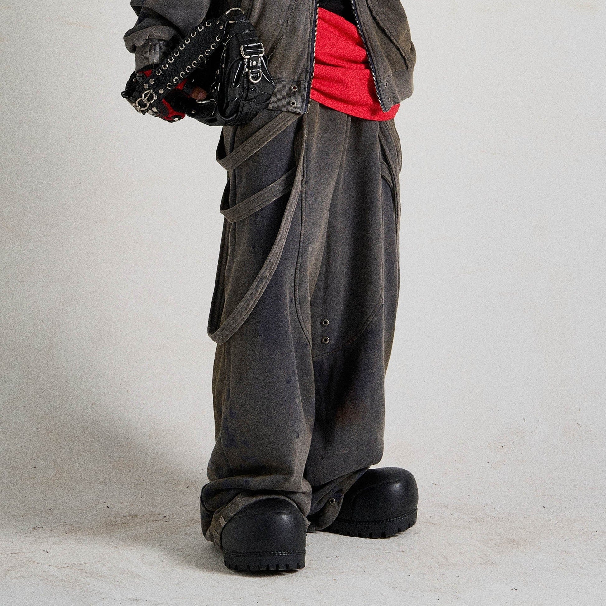 FLYERRER Spliced Multi-Strap Wide-Leg Sweatpants-Pants-S-Free Shipping Leatheretro