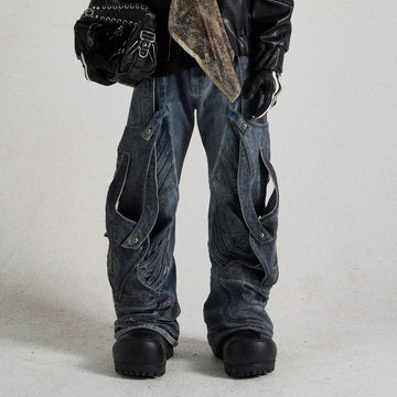 FLYERRER Deconstructed Multi-Strap Wide-Leg Jeans-Jeans-S-Free Shipping Leatheretro