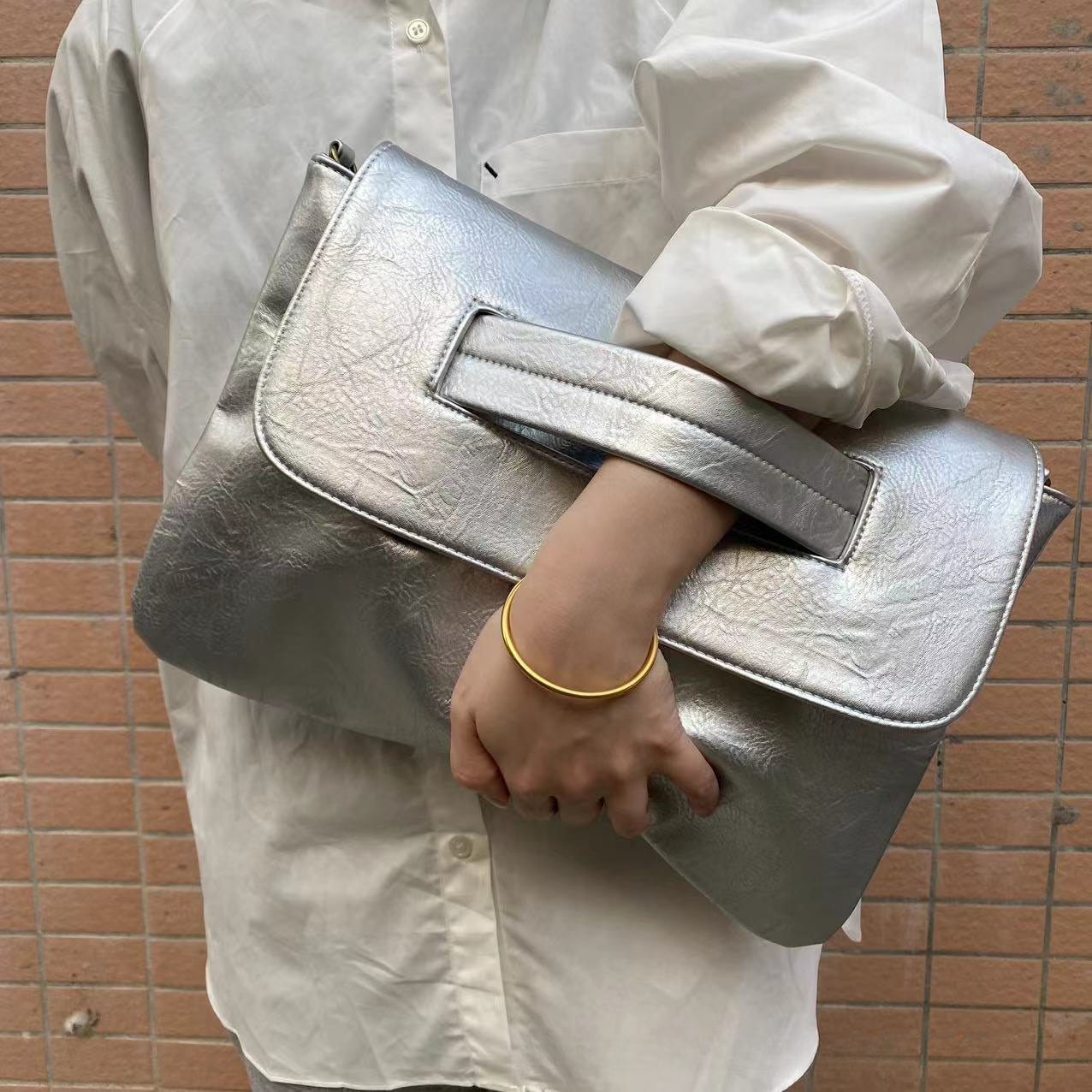 Large Capacity Faux Leather File Organizer, Shoulder Bag for Documents-grey-Free Shipping Leatheretro