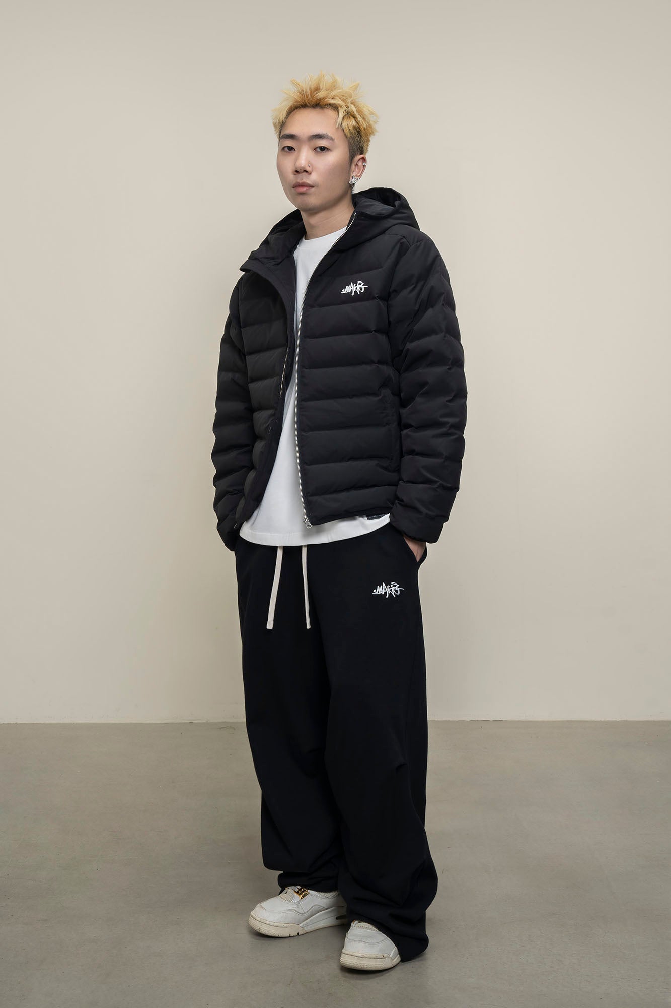 MAKEMORE LOGO Embroidered Elastic Quilted Down Jacket-Jacket-S-Black-Free Shipping Leatheretro