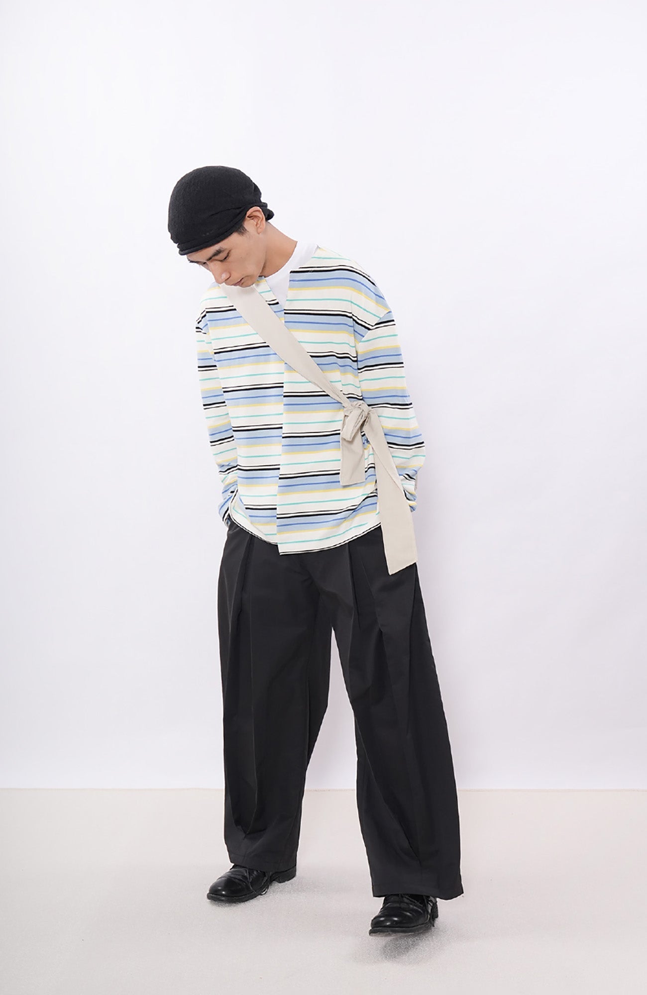 7440 37 1 Asymmetrical Stripe Panel Long Sleeve-L/S Tee-S (Preorder)-Blue and White-Free Shipping Leatheretro