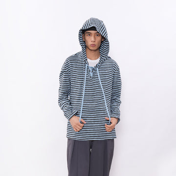 7440 37 1 Striped Lace-Up Hoodie Tee-L/S Tee-S (Preorder)-Free Shipping Leatheretro