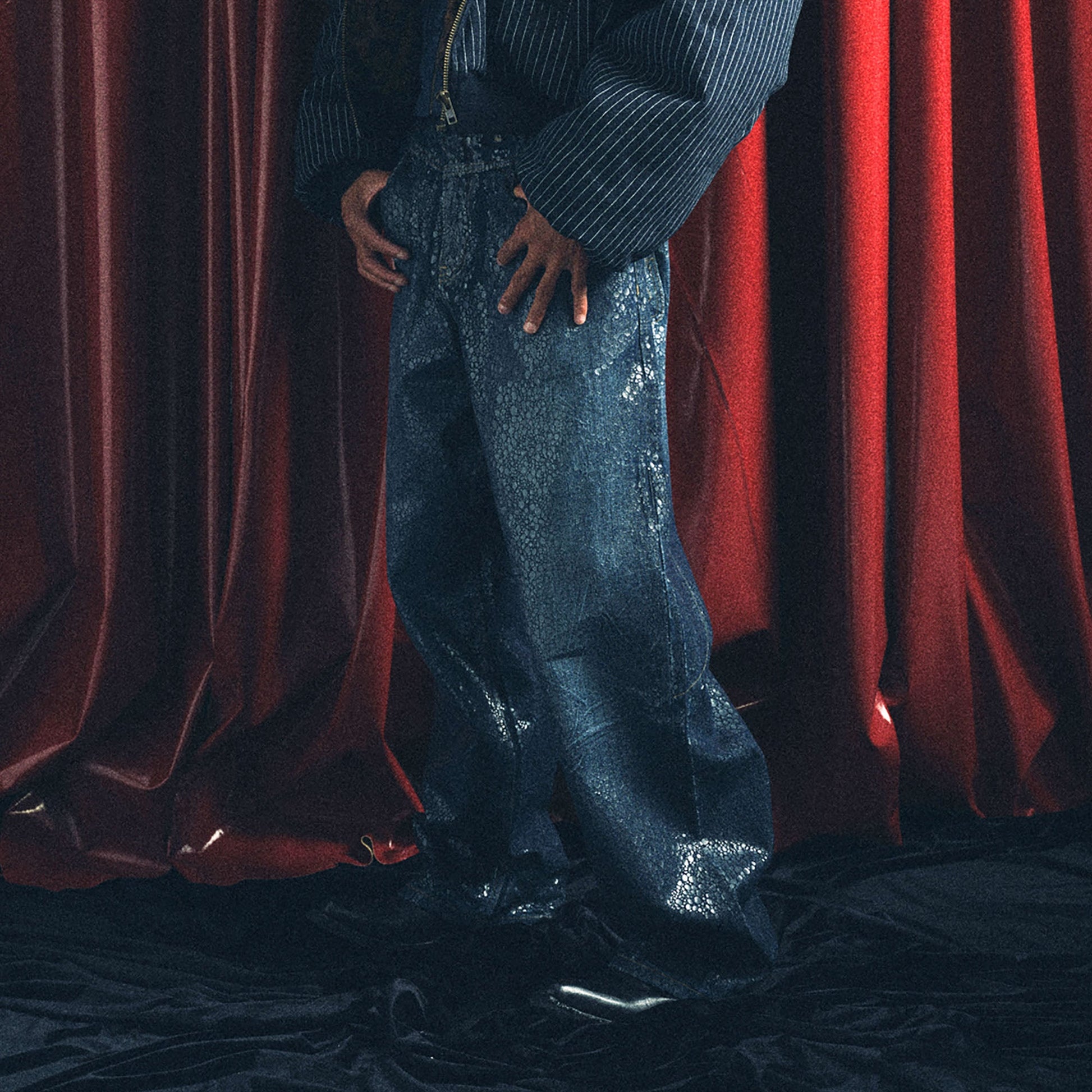 TRECLUB Iridescent Scale Wide-Leg Jeans-Jeans-S-Free Shipping Leatheretro