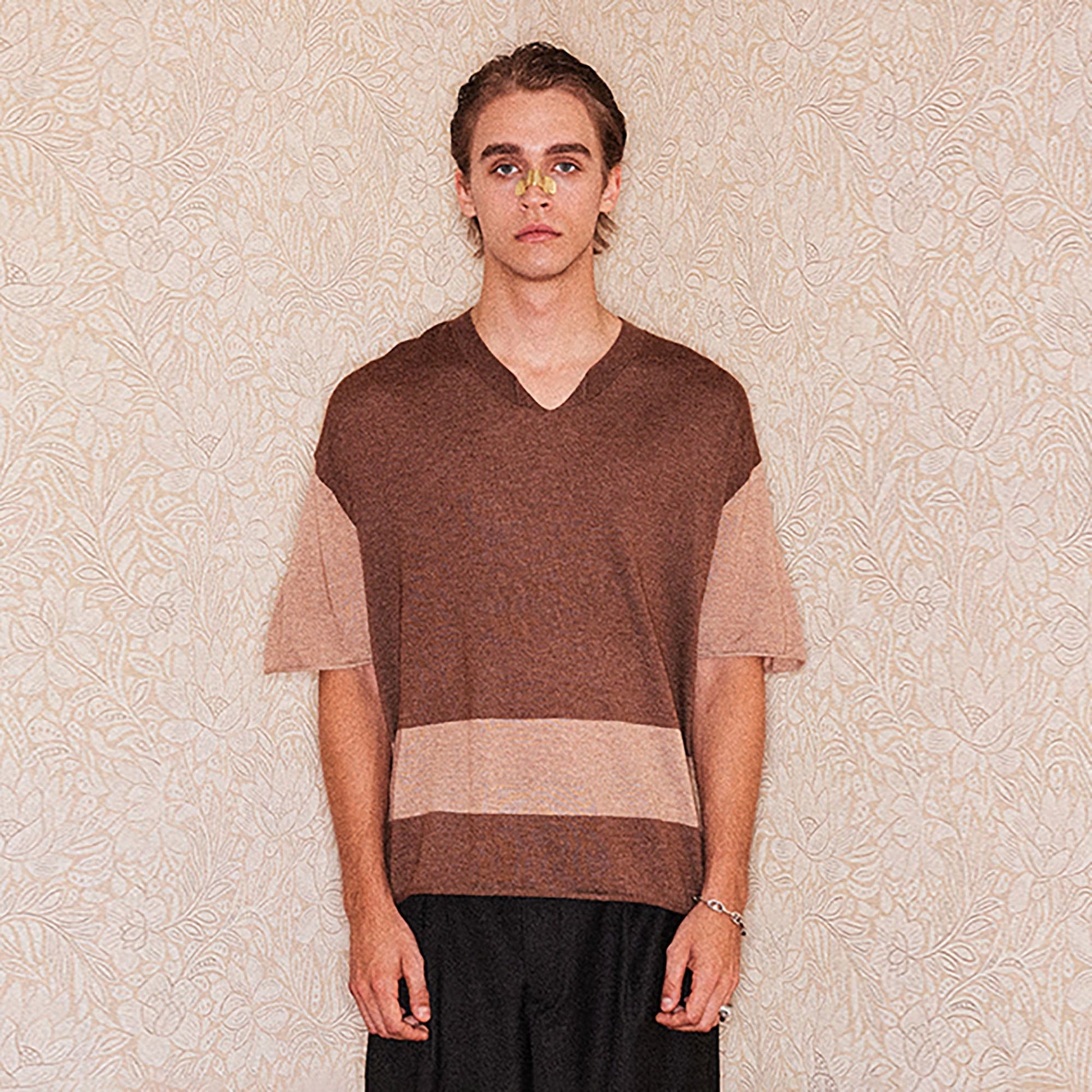 RICHILL Contrast Wool-Blended V-Neck T-Shirt-T Shirt-S-Free Shipping Leatheretro