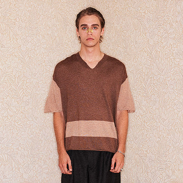 RICHILL Contrast Wool-Blended V-Neck T-Shirt-T Shirt-S-Free Shipping Leatheretro