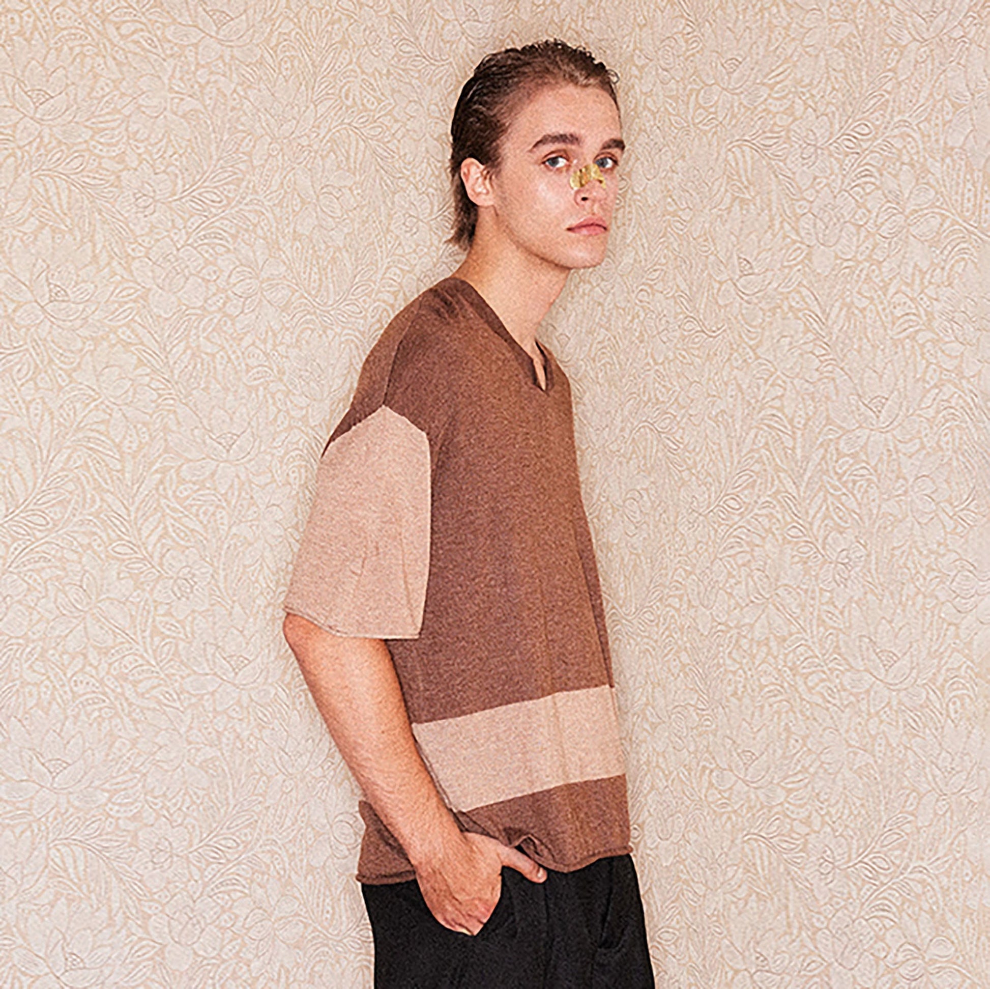RICHILL Contrast Wool-Blended V-Neck T-Shirt-T Shirt-S-Free Shipping Leatheretro