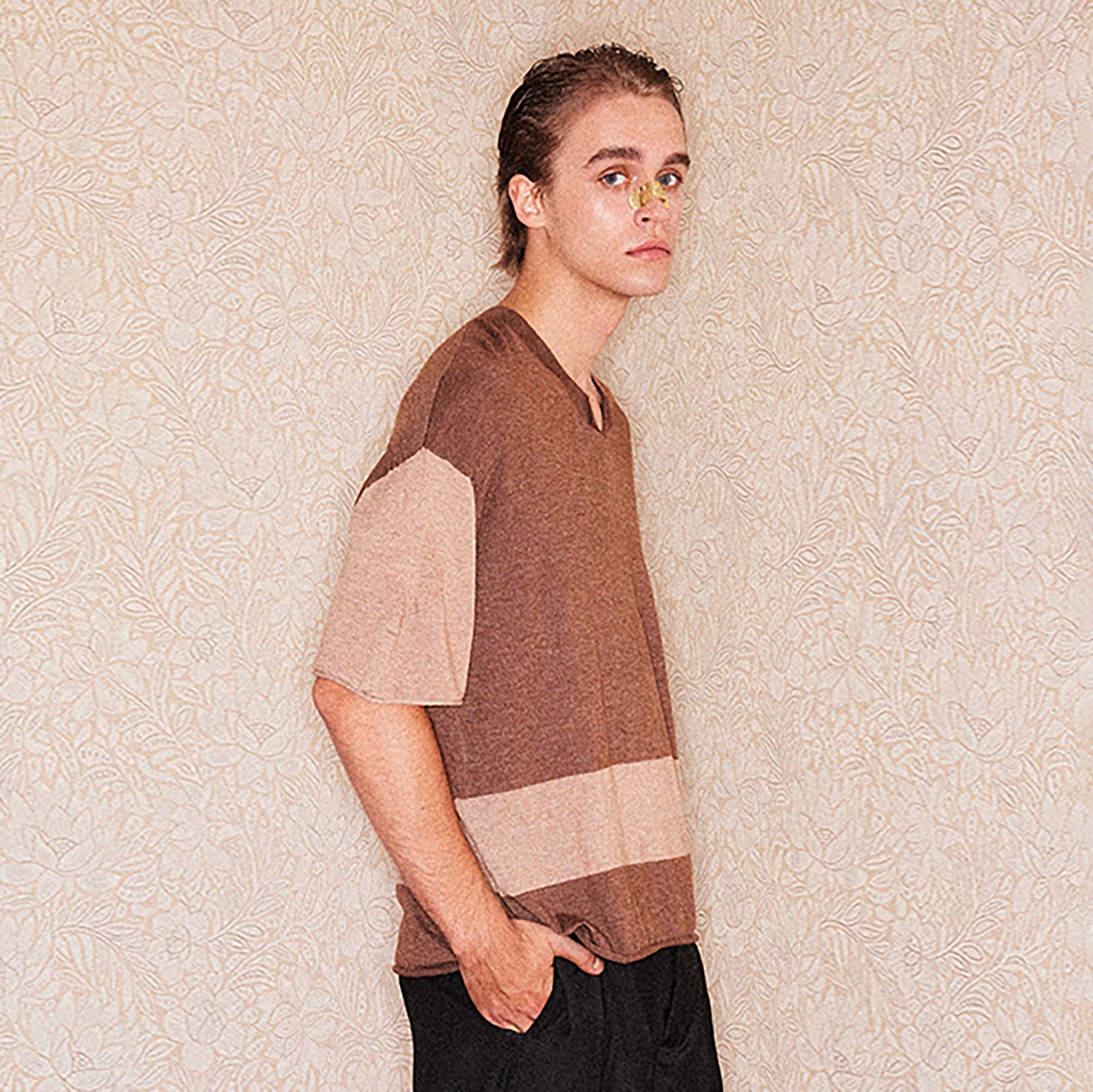 RICHILL Contrast Wool-Blended V-Neck T-Shirt-T Shirt-S-Free Shipping Leatheretro