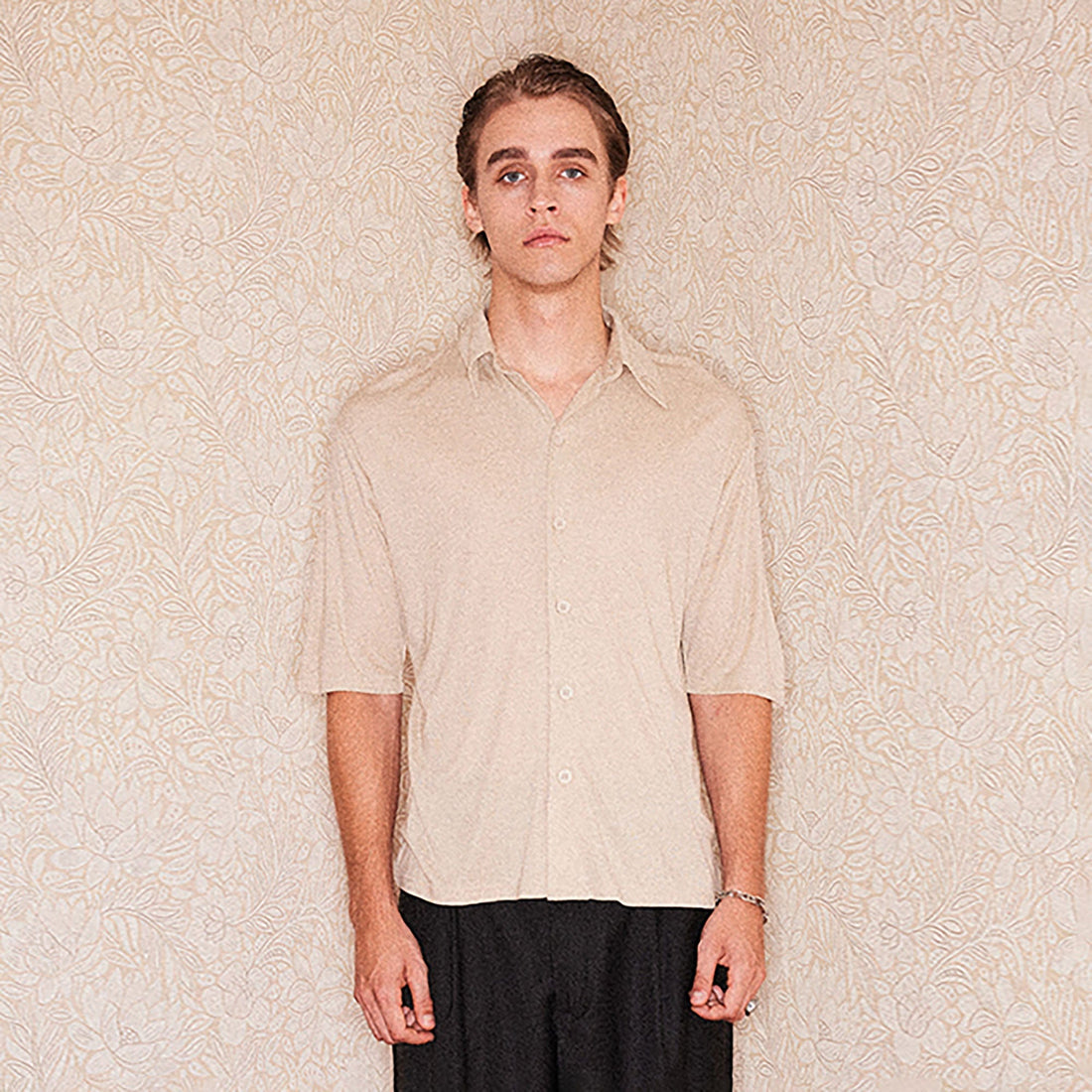 RICHILL Refined Acetate Button-Up Polo Half Shirt-Half shirt-S-Black-Free Shipping Leatheretro