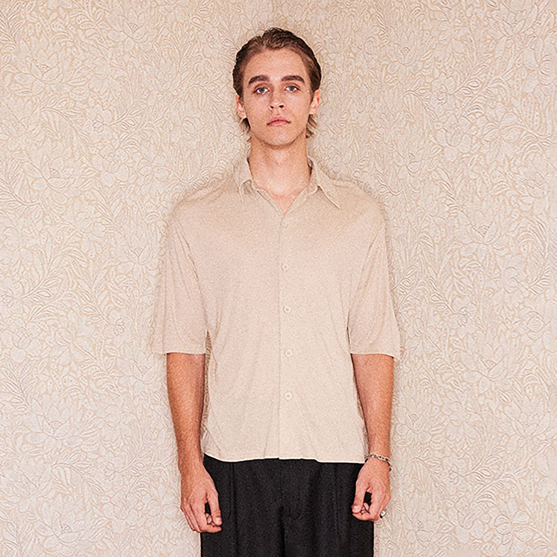 RICHILL Refined Acetate Button-Up Polo Half Shirt-Half shirt-S-Beige-Free Shipping Leatheretro