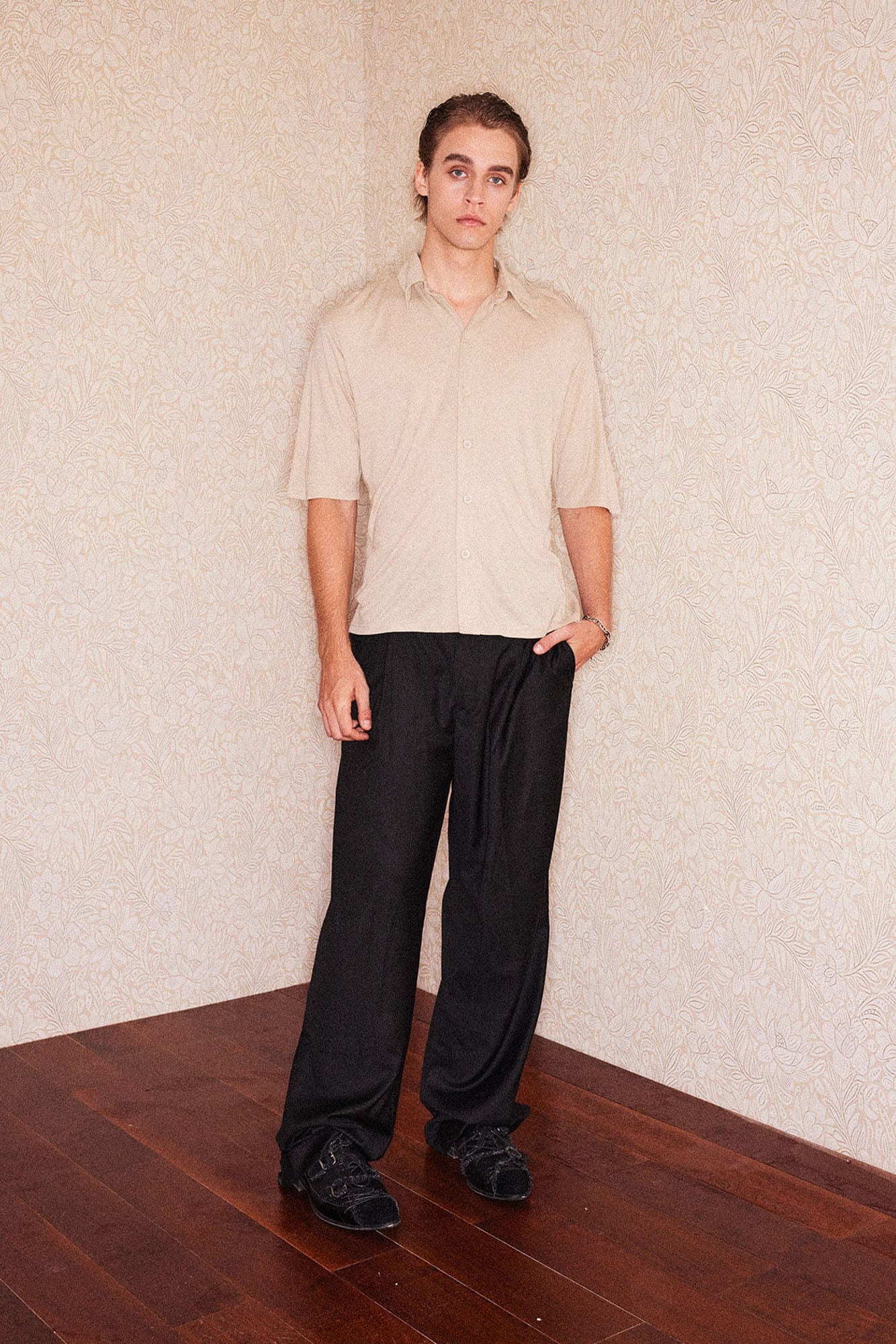 RICHILL Refined Acetate Button-Up Polo Half Shirt-Half shirt-S-Black-Free Shipping Leatheretro