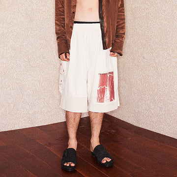 RICHILL Graphic Patchwork Raw Hem Drawstring Shorts-Shorts-S-White-Free Shipping Leatheretro