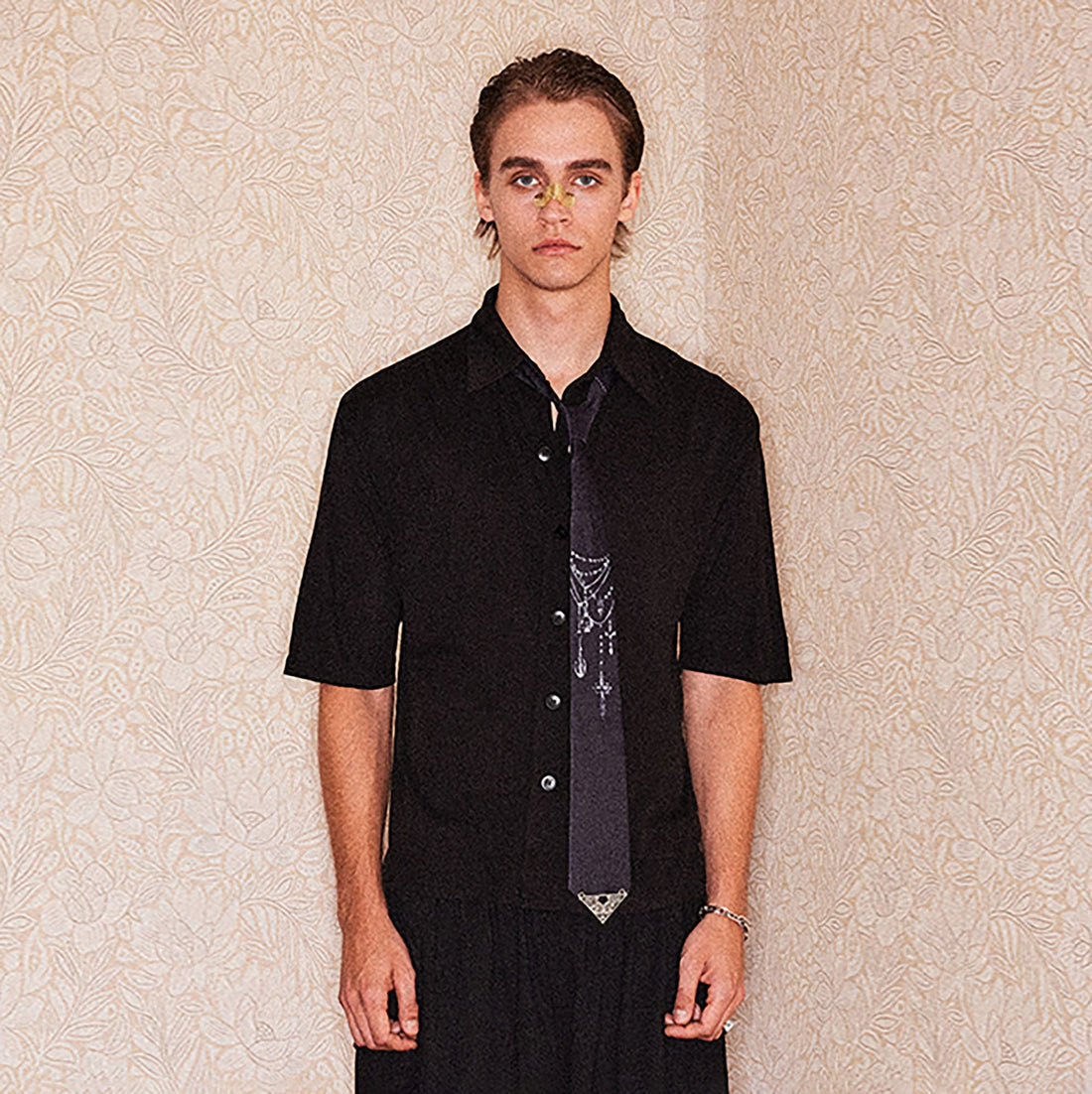 RICHILL Refined Acetate Button-Up Polo Half Shirt-Half shirt-S-Black-Free Shipping Leatheretro