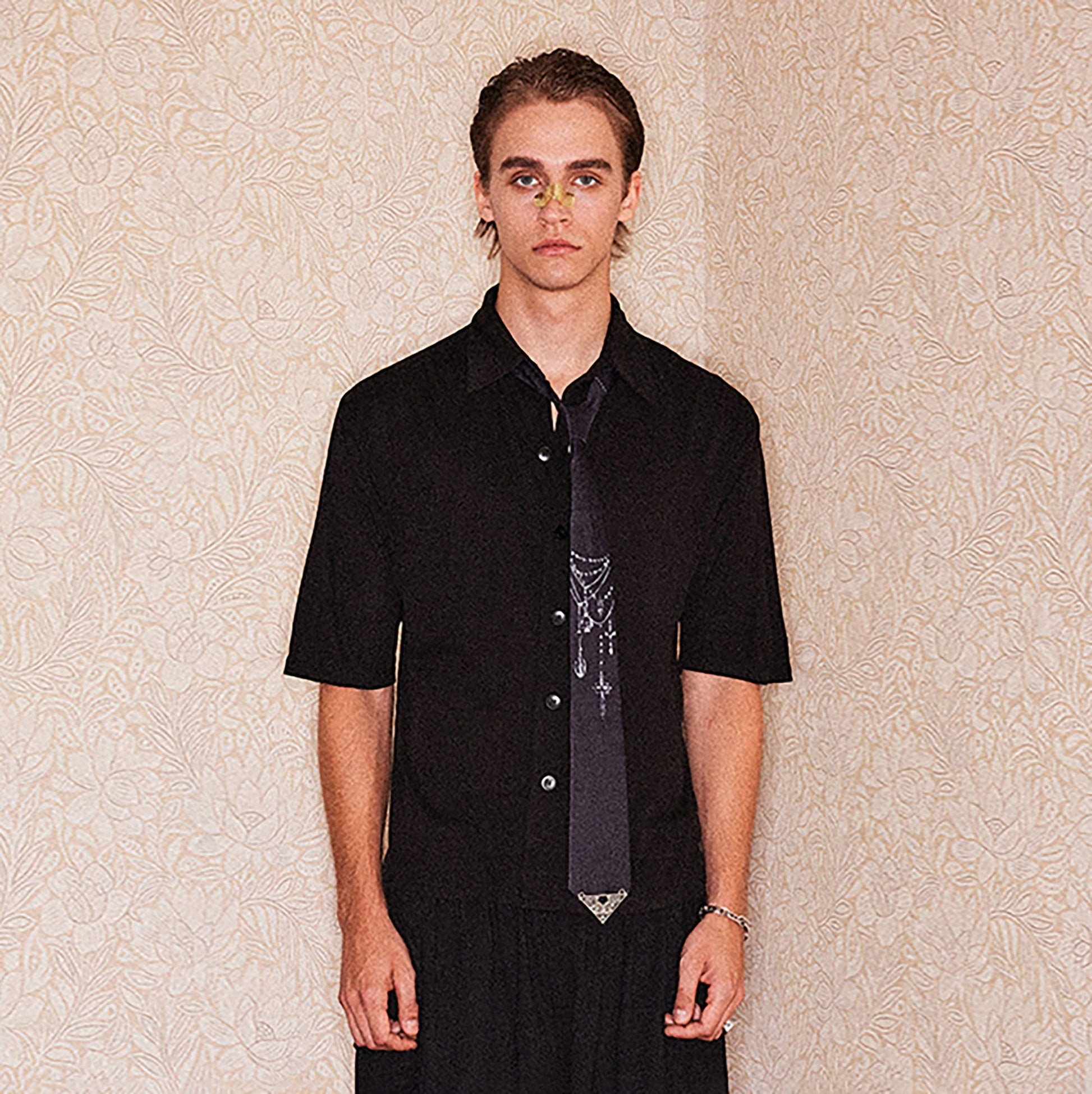 RICHILL Refined Acetate Button-Up Polo Half Shirt-Half shirt-S-Black-Free Shipping Leatheretro