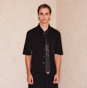 RICHILL Refined Acetate Button-Up Polo Half Shirt-Half shirt-S-Black-Free Shipping Leatheretro