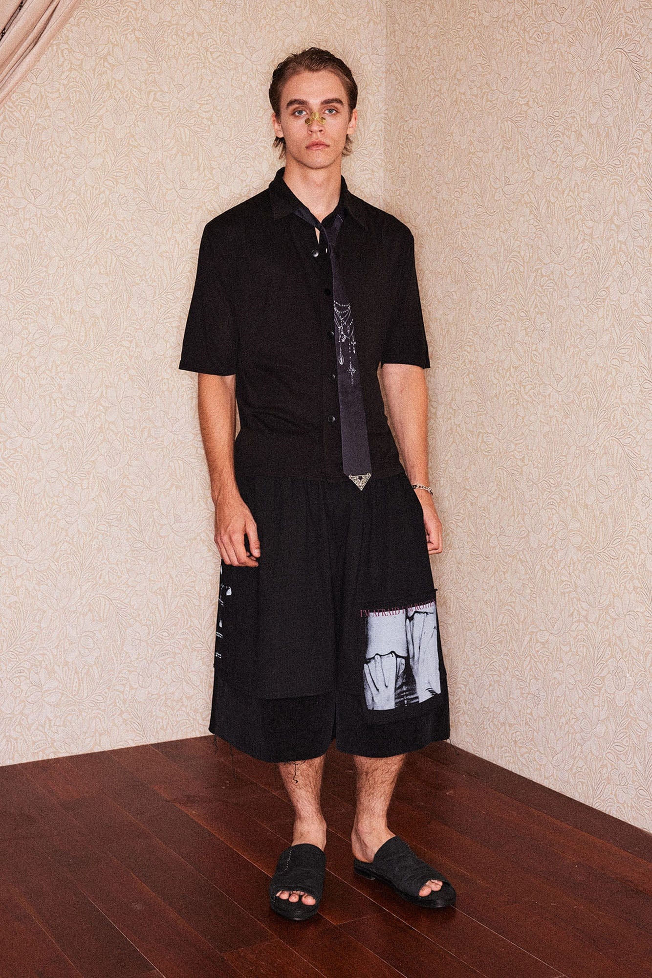 RICHILL Refined Acetate Button-Up Polo Half Shirt-Half shirt-S-Black-Free Shipping Leatheretro