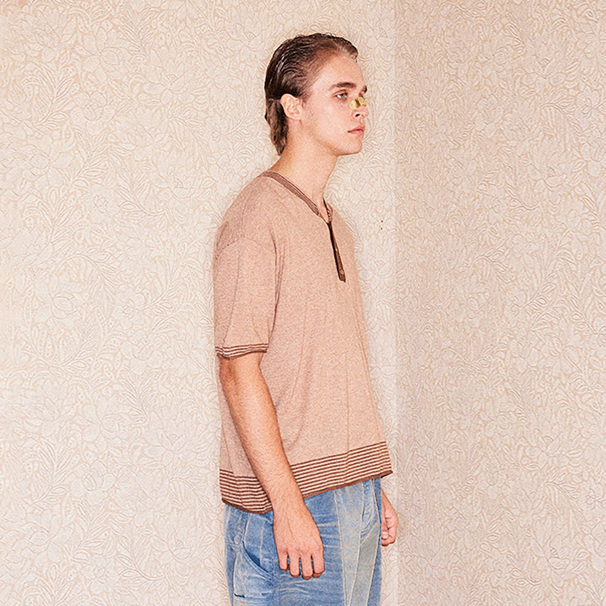 RICHILL Button-Collar Stripe-Trim T-Shirt-T Shirt-S-Free Shipping Leatheretro